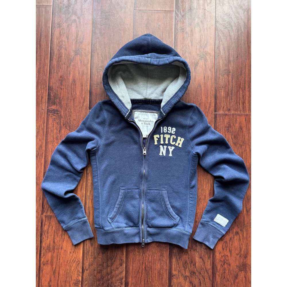 Vintage Abercrombie & Fitch Womens Navy Full Zip Hoodie Y2K Mallcore Tight Fit M